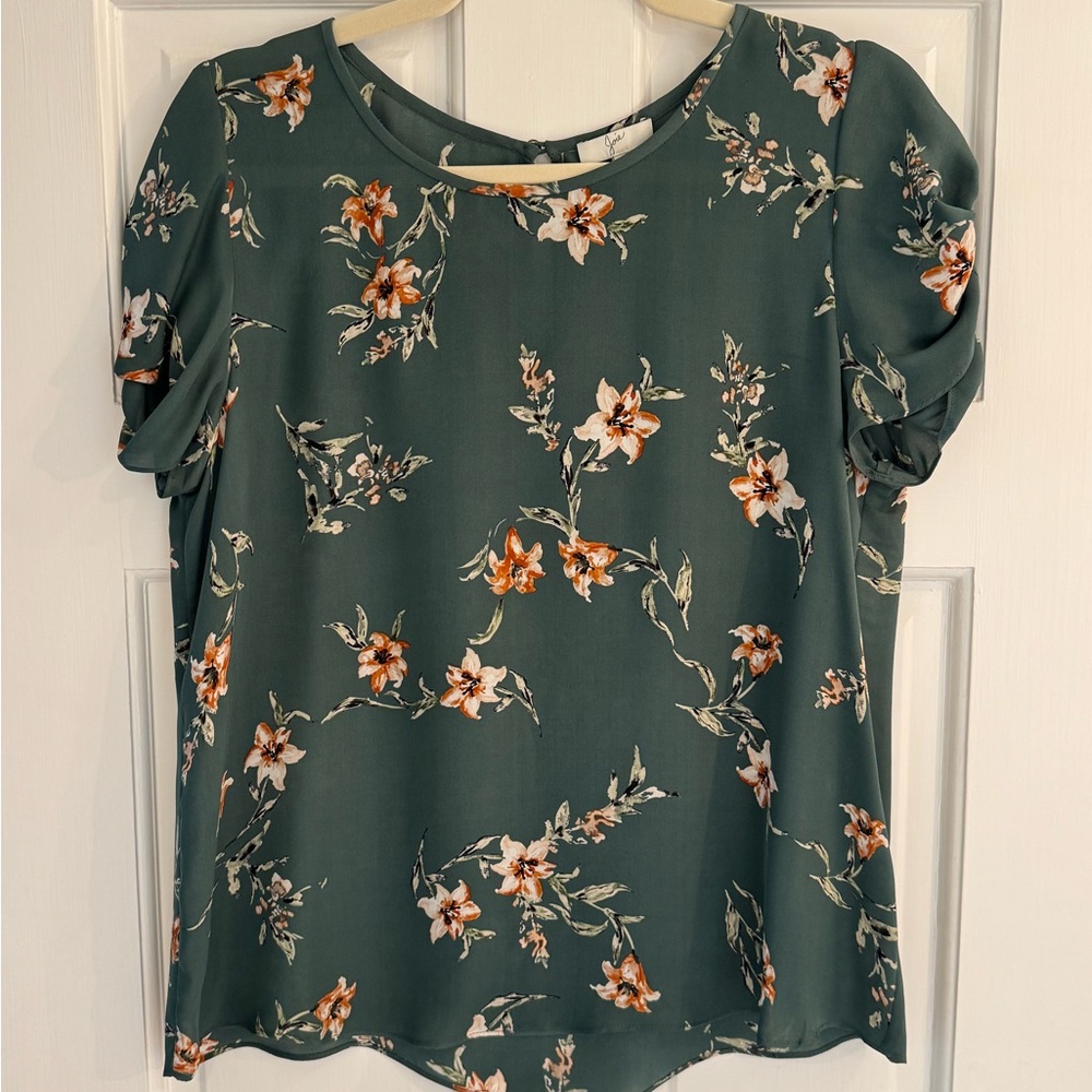 Floral Green Silk Women's Top (Joie - M)